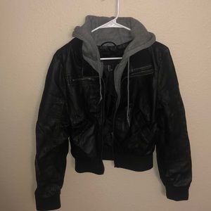 Vegan leather jacket with hoodie